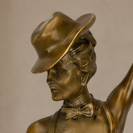 Sculpture bronze danseuse de cabaret au chapeau style Art Déco, vue 2