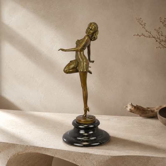 Sculpture bronze danseuse en équilibre sur socle marbre noir