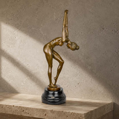 Sculpture bronze danseuse en étirement sur socle marbre