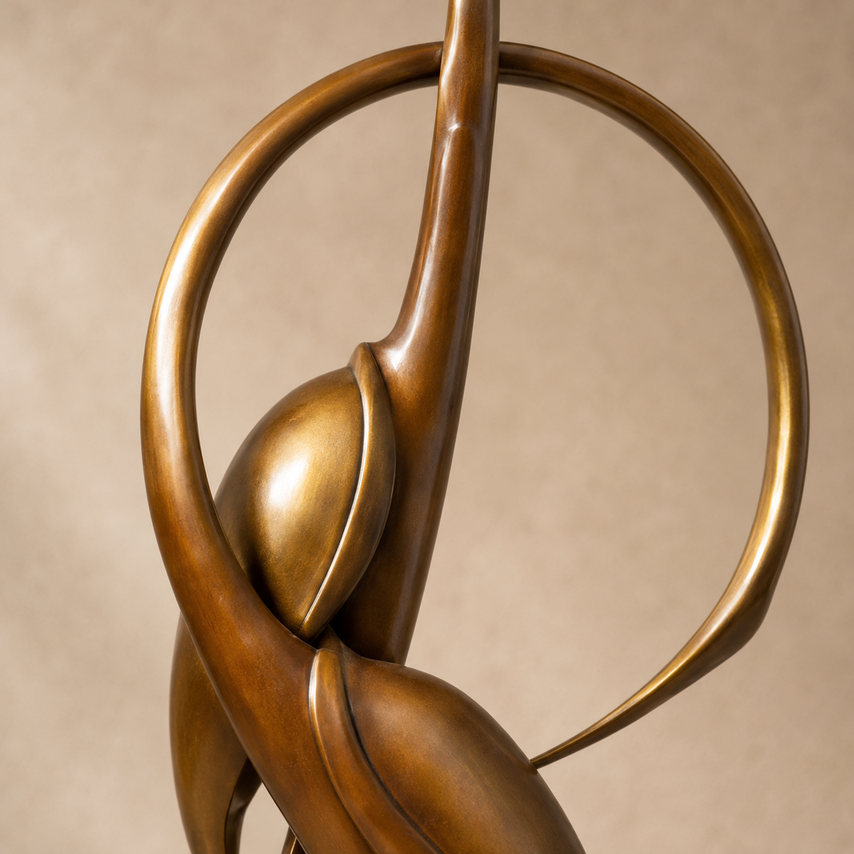 Sculpture bronze deux grues stylisées, forme abstraite, vue 3