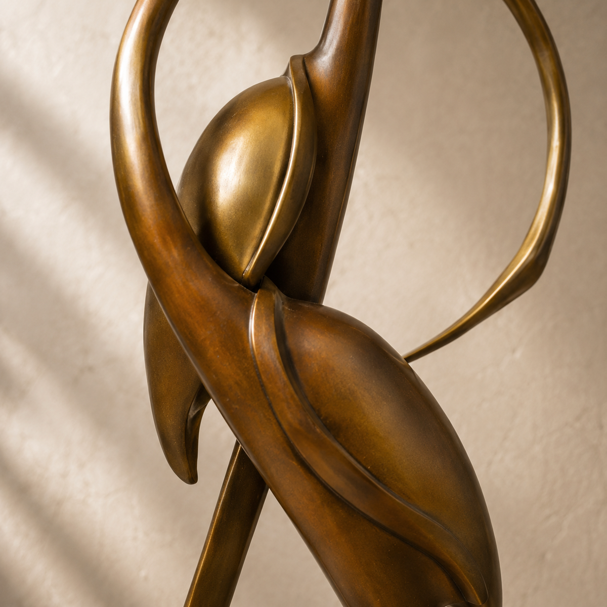 Sculpture bronze deux grues stylisées, forme abstraite, vue 4