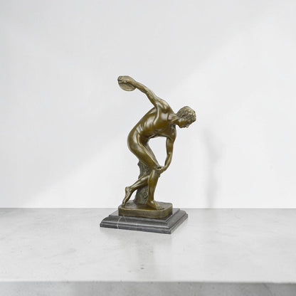 Sculpture en bronze Discobole de Myron sur socle marbre