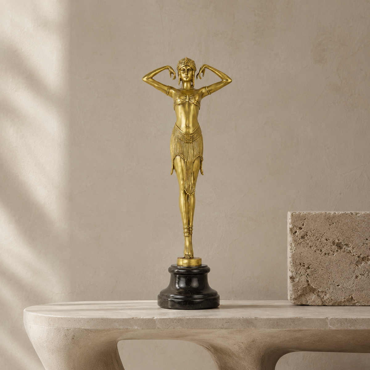 Sculpture bronze doré danseuse Art Déco sur socle marbre
