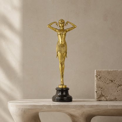 Sculpture bronze doré danseuse Art Déco sur socle marbre
