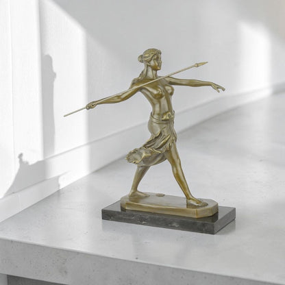 Sculpture bronze doré Diane chasseresse à la lance