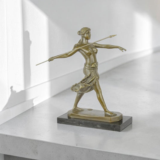 Sculpture bronze doré Diane chasseresse à la lance