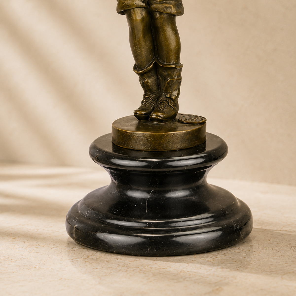 Sculpture bronze enfant joueur d'accordéon sur socle marbre, vue 7