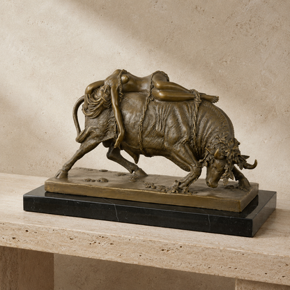 Sculpture bronze Europe et le Taureau sur socle marbre