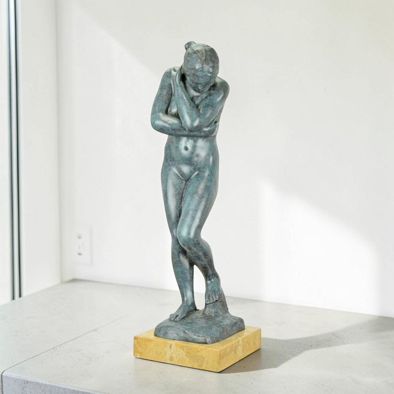 Sculpture bronze Ève d'après Rodin, patine verte antique