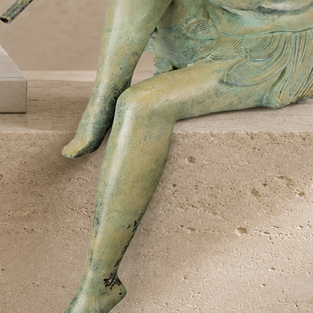 Sculpture bronze fée musicienne à la flûte, patine vert-de-gris, vue 6