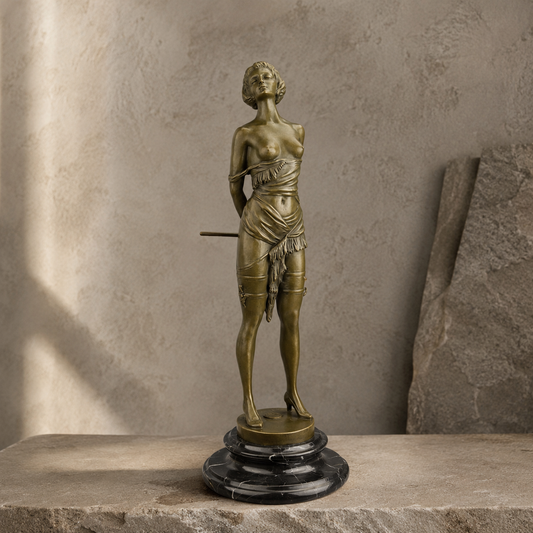 Sculpture bronze femme à la cravache sur socle marbre