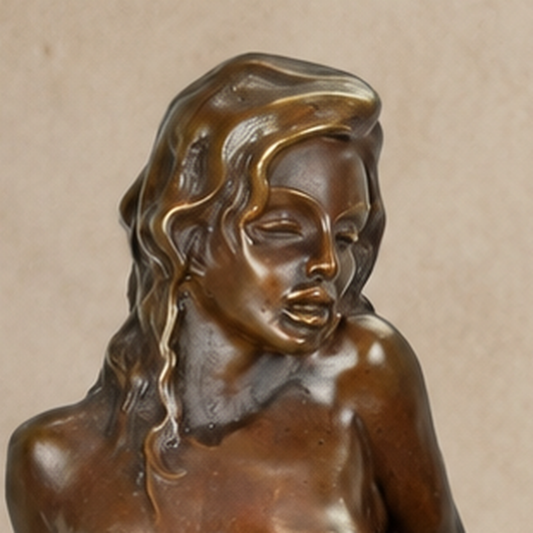 Sculpture bronze femme agenouillée sur socle marbre noir, vue 2