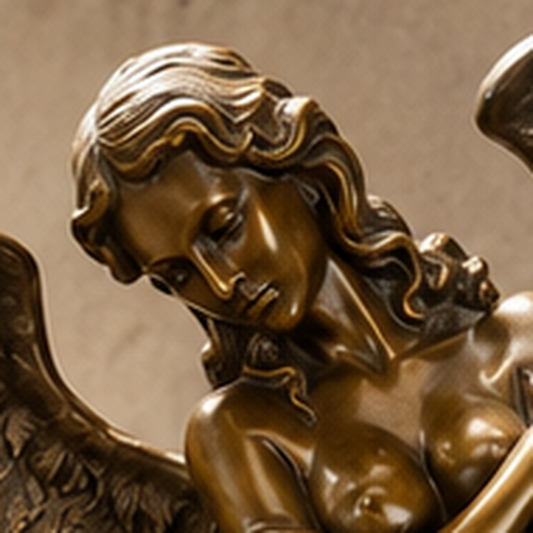 Sculpture bronze femme ailée nue sur socle marbre noir, vue 2