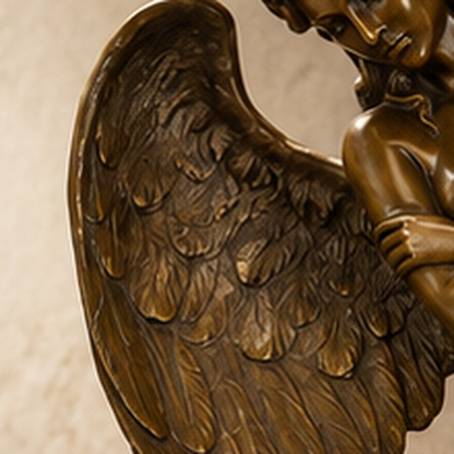 Sculpture bronze femme ailée nue sur socle marbre noir, vue 4