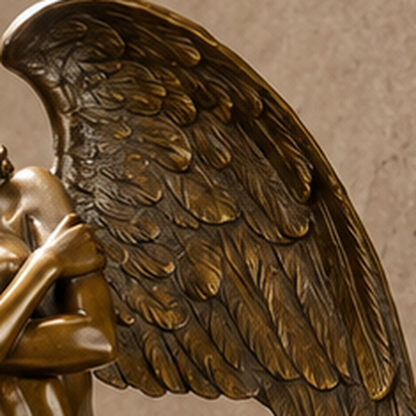 Sculpture bronze femme ailée nue sur socle marbre noir, vue 5