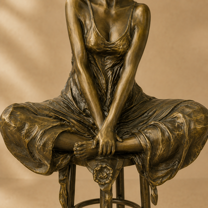 Sculpture bronze femme assise sur tabouret de bar Art Déco, vue 3
