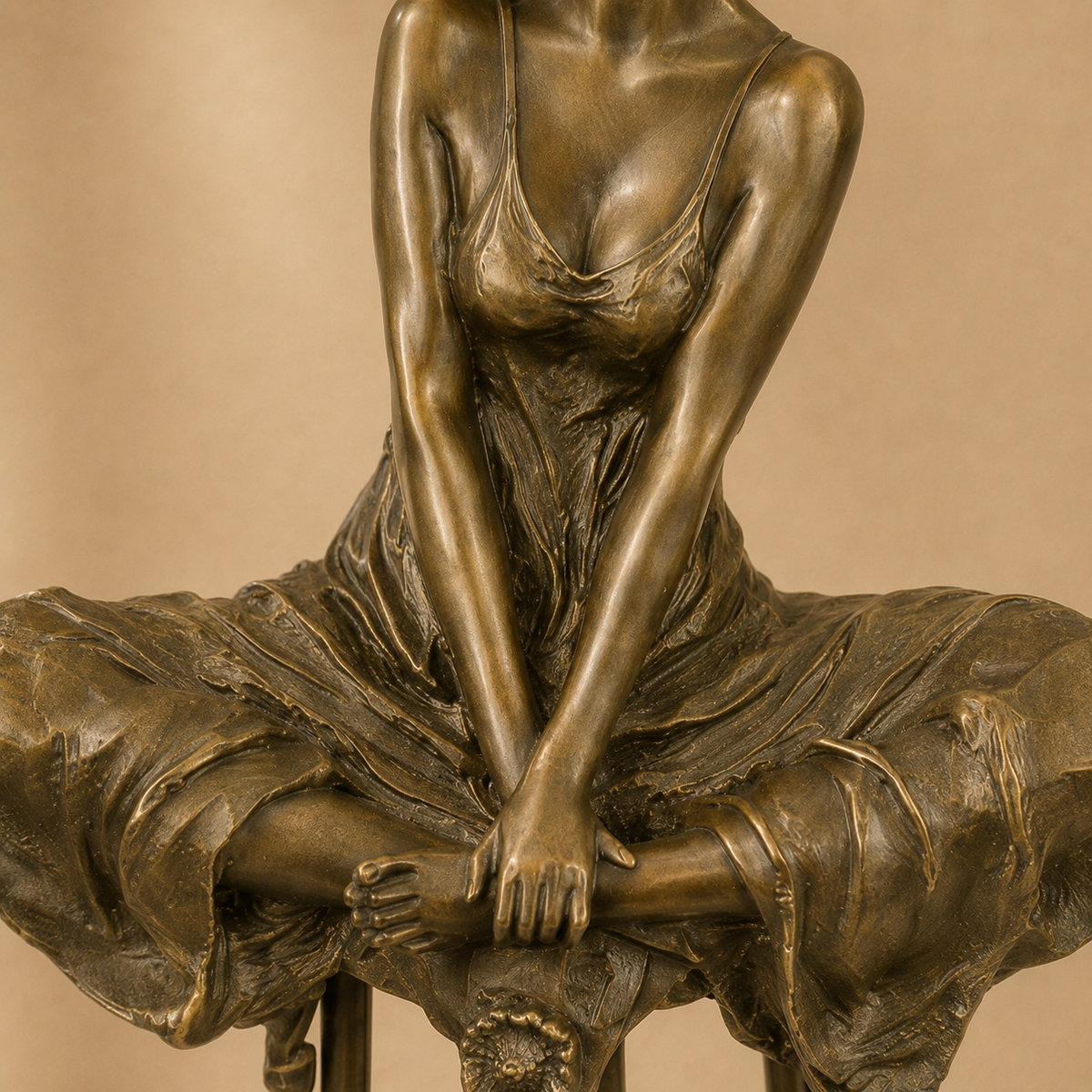 Sculpture bronze femme assise sur tabouret de bar Art Déco, vue 4