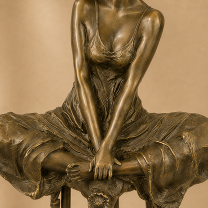 Sculpture bronze femme assise sur tabouret de bar Art Déco, vue 4