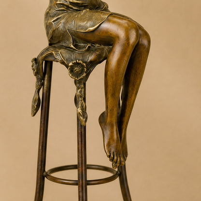 Sculpture bronze femme assise sur tabouret de bar Art Déco, vue 6
