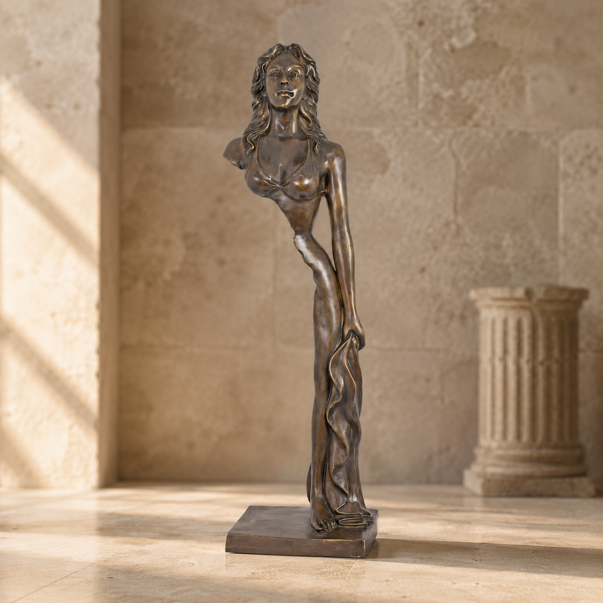 Sculpture bronze femme stylisée au drapé, style moderniste