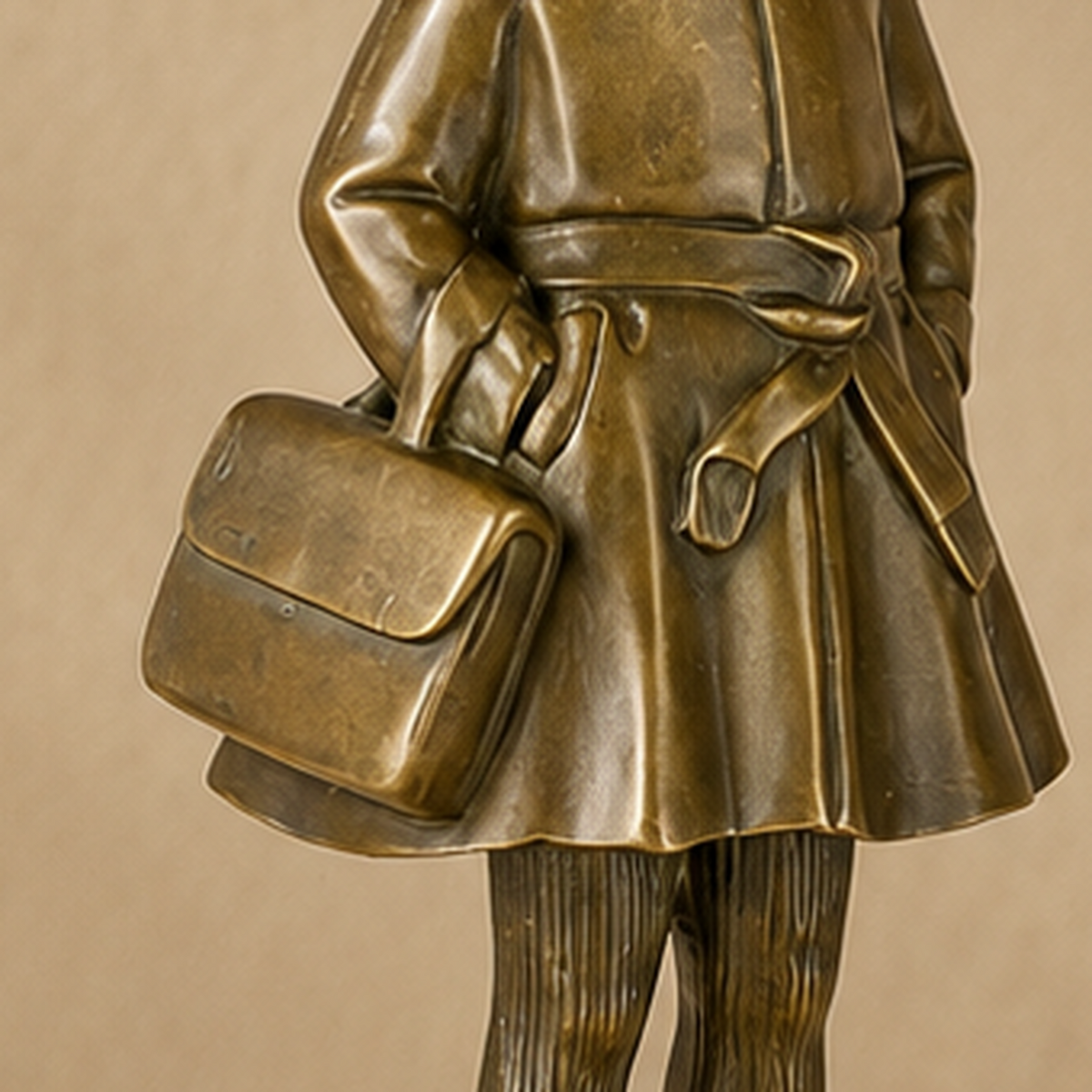 Sculpture bronze fillette à l'écolière sur socle marbre, vue 3
