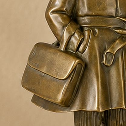 Sculpture bronze fillette à l'écolière sur socle marbre, vue 4