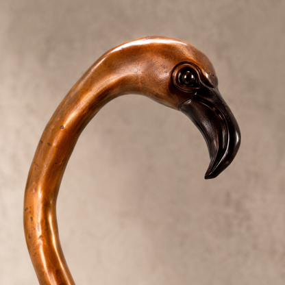 Sculpture bronze flamant rose patine cuivrée sur socle marbre, vue 2