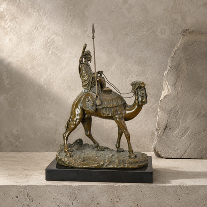 Sculpture bronze guerrier arabe sur dromadaire à la lance