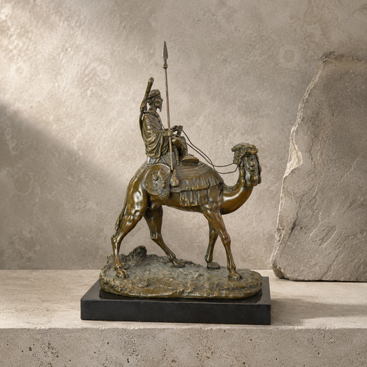 Sculpture bronze guerrier arabe sur dromadaire à la lance