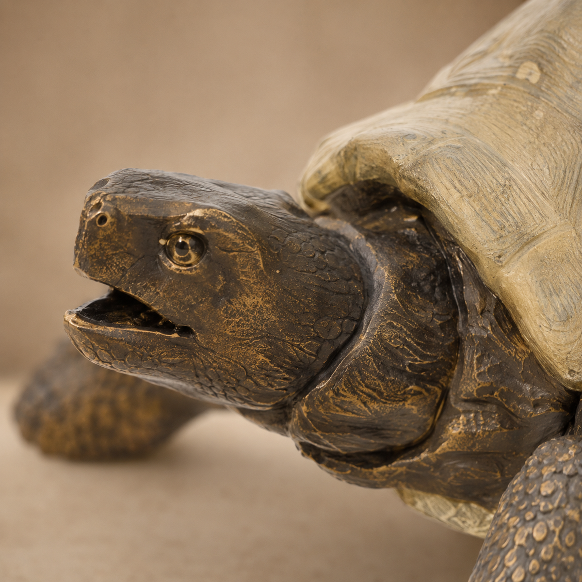 Sculpture bronze héron sur tortue, patine brune et verte, vue 5