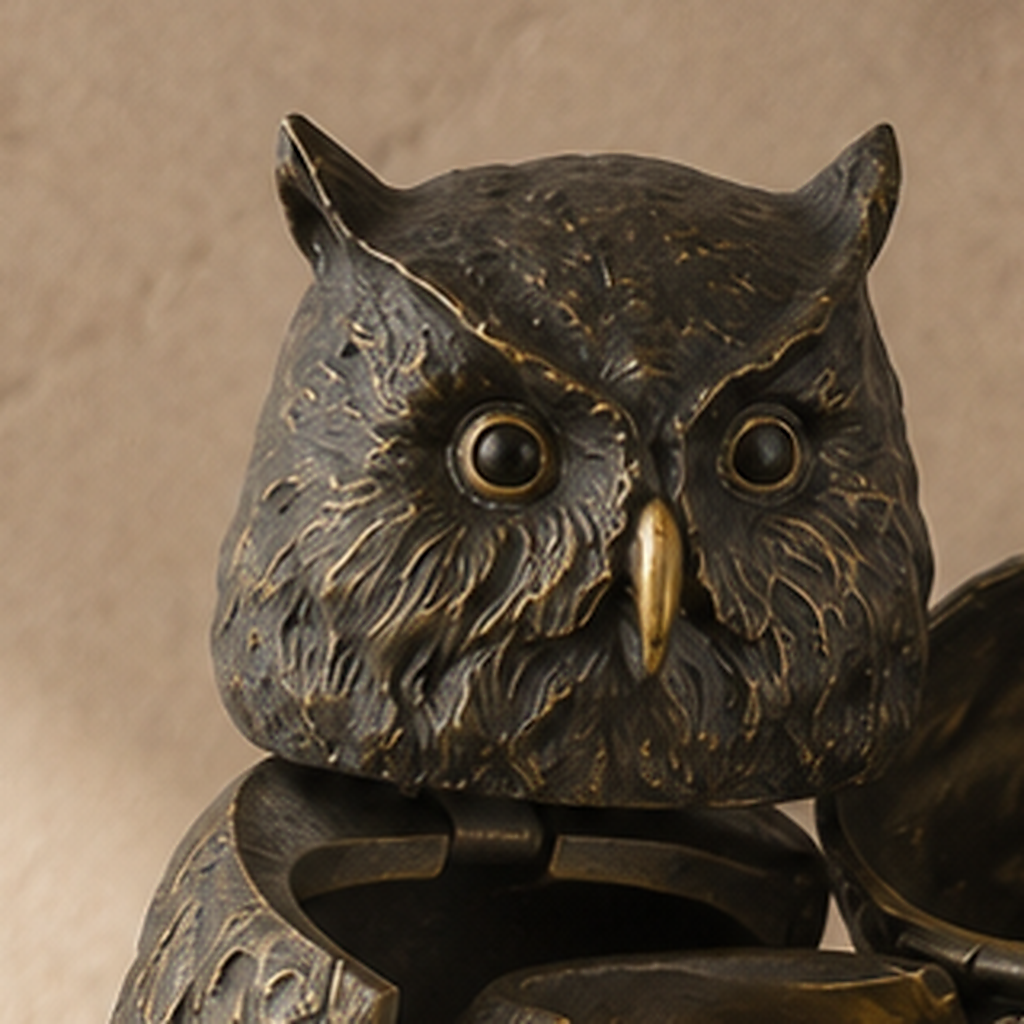Sculpture bronze hibou à secret avec nu féminin Art Nouveau, vue 3