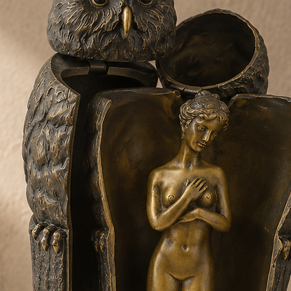 Sculpture bronze hibou à secret avec nu féminin Art Nouveau, vue 5