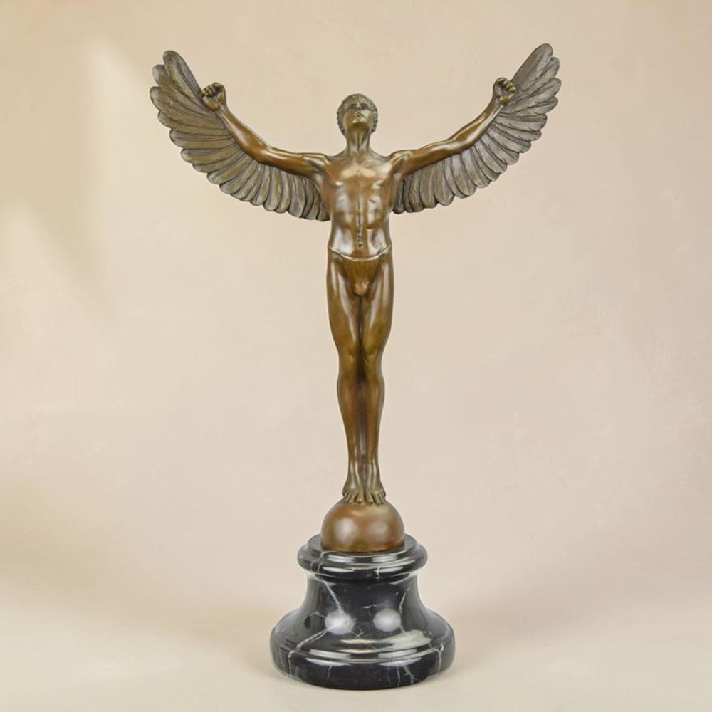 Sculpture en bronze Icare aux ailes déployées sur marbre, vue 5