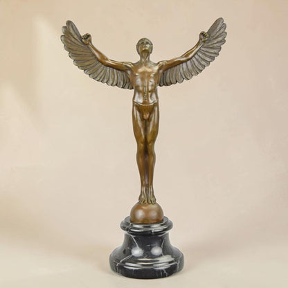Sculpture en bronze Icare aux ailes déployées sur marbre, vue 5