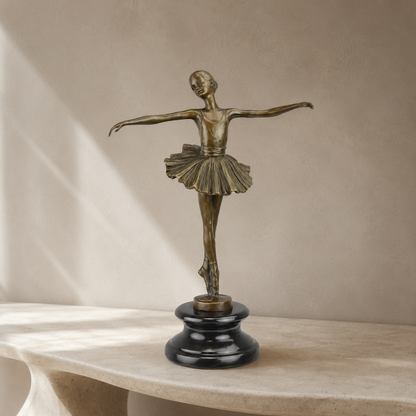 Sculpture bronze jeune ballerine en arabesque sur marbre