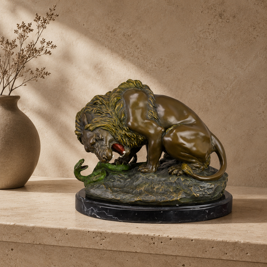 Sculpture bronze Lion au serpent d'après A. Barye