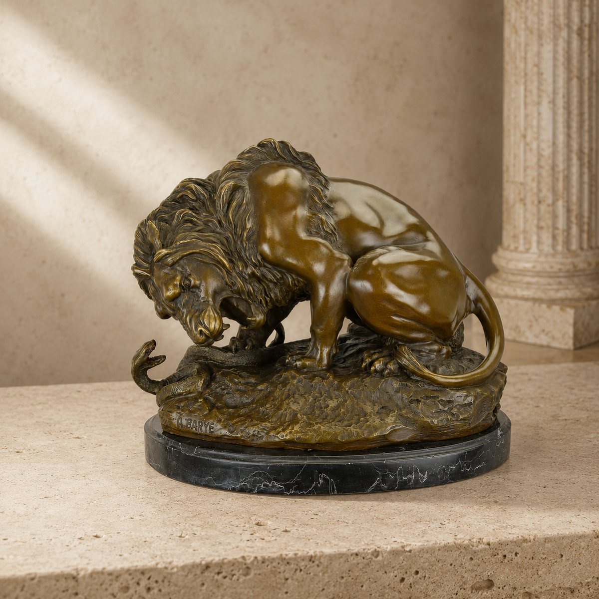 Sculpture bronze Lion au serpent d'après A. Barye