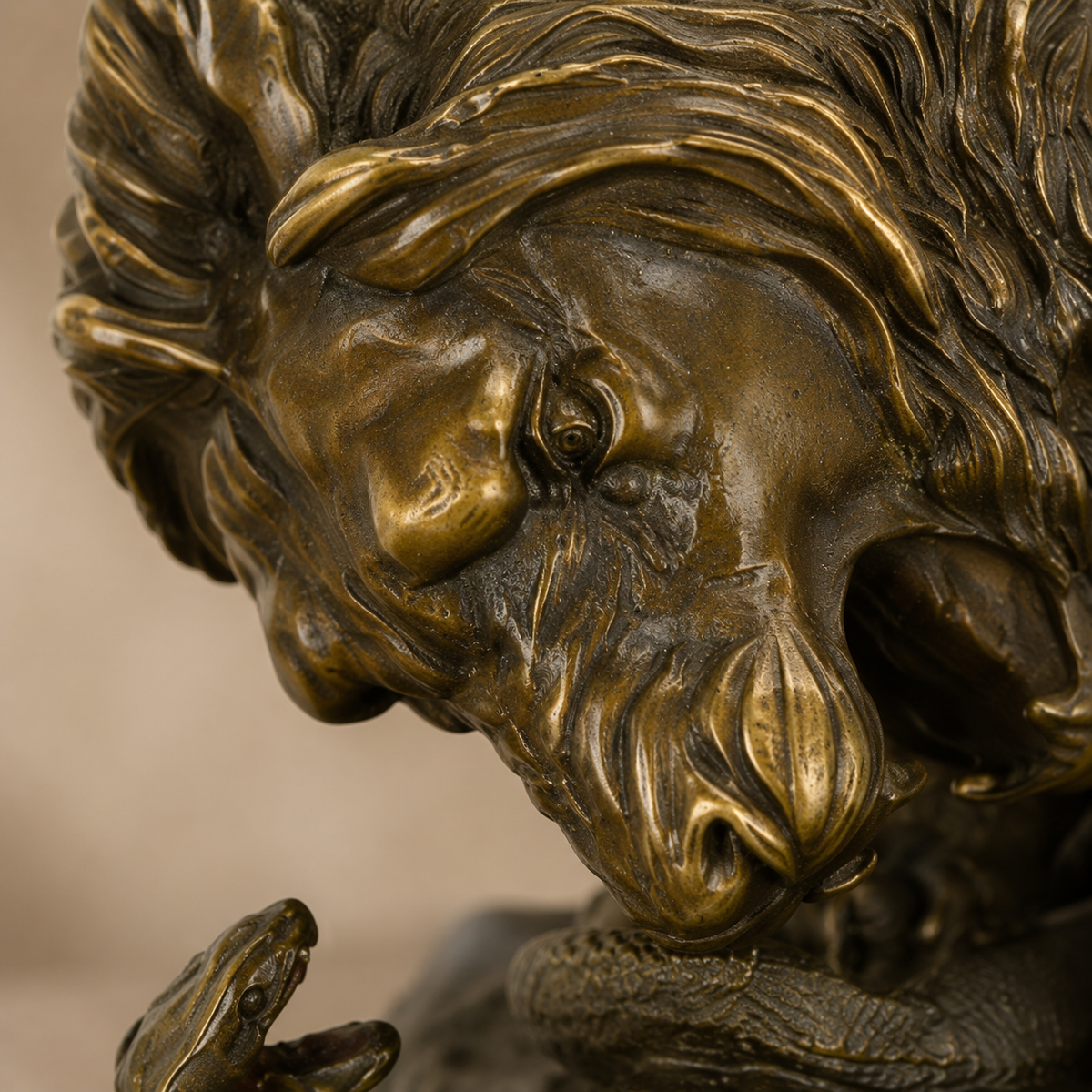 Sculpture bronze Lion au serpent d'après A. Barye, vue 2