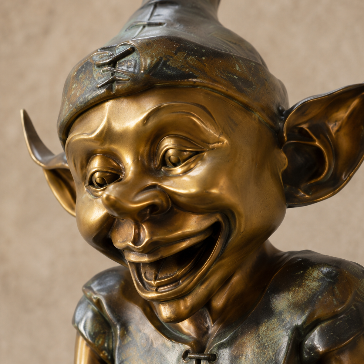 Sculpture bronze lutin assis lisant un livre, vue 2