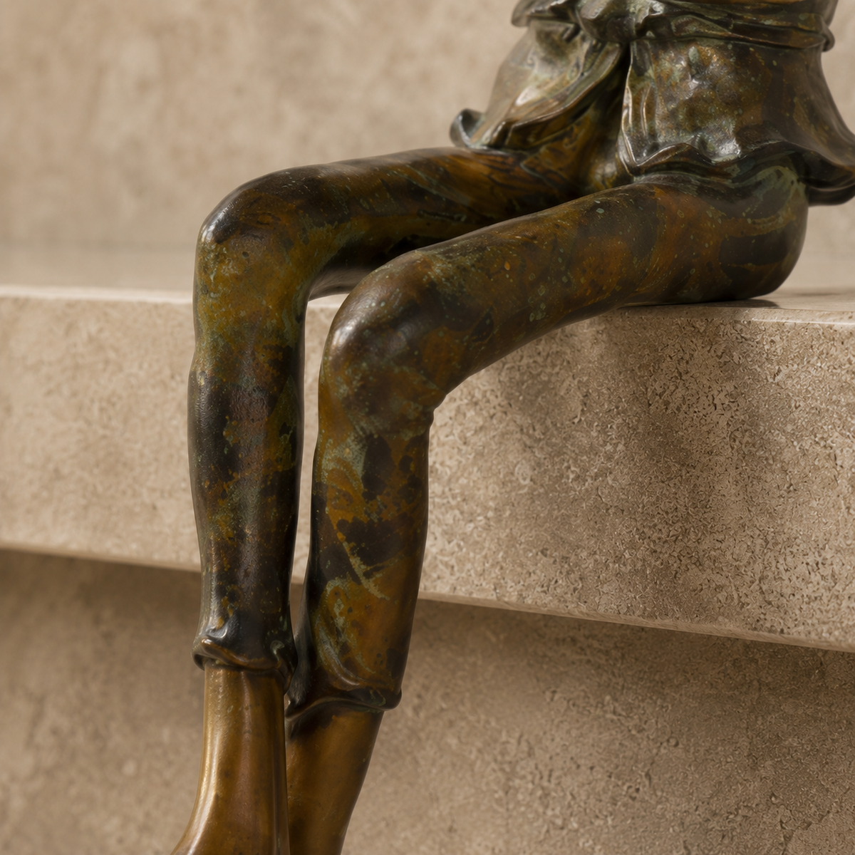 Sculpture bronze lutin assis lisant un livre, vue 6