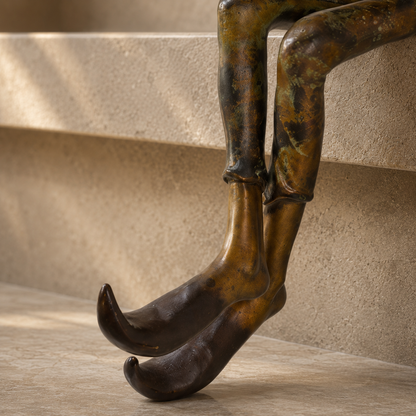 Sculpture bronze lutin assis lisant un livre, vue 7