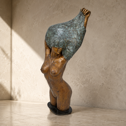 Sculpture bronze nu féminin au drapé vert-de-gris