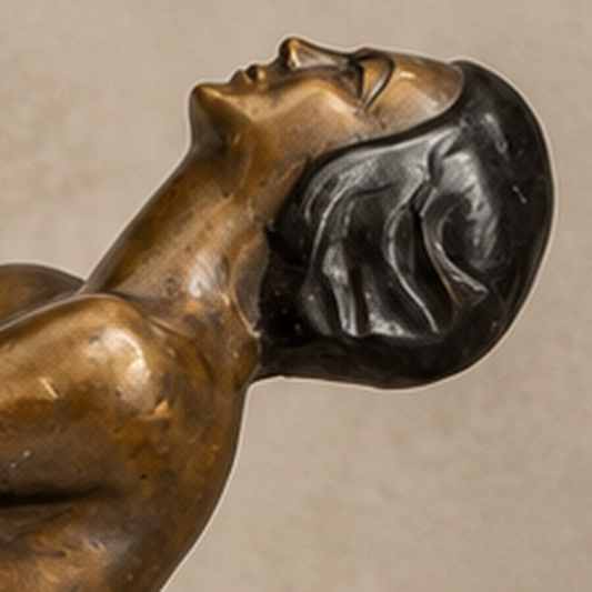 Sculpture bronze nu féminin debout bras levés, vue 2