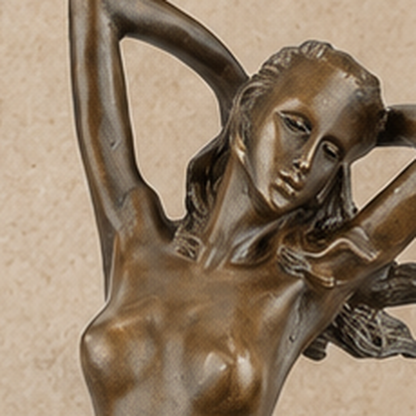 Sculpture bronze nu féminin debout sur socle marbre noir, vue 2