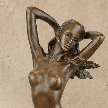Sculpture bronze nu féminin debout sur socle marbre noir, vue 3