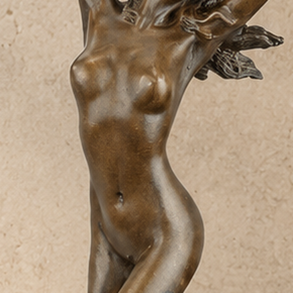 Sculpture bronze nu féminin debout sur socle marbre noir, vue 4