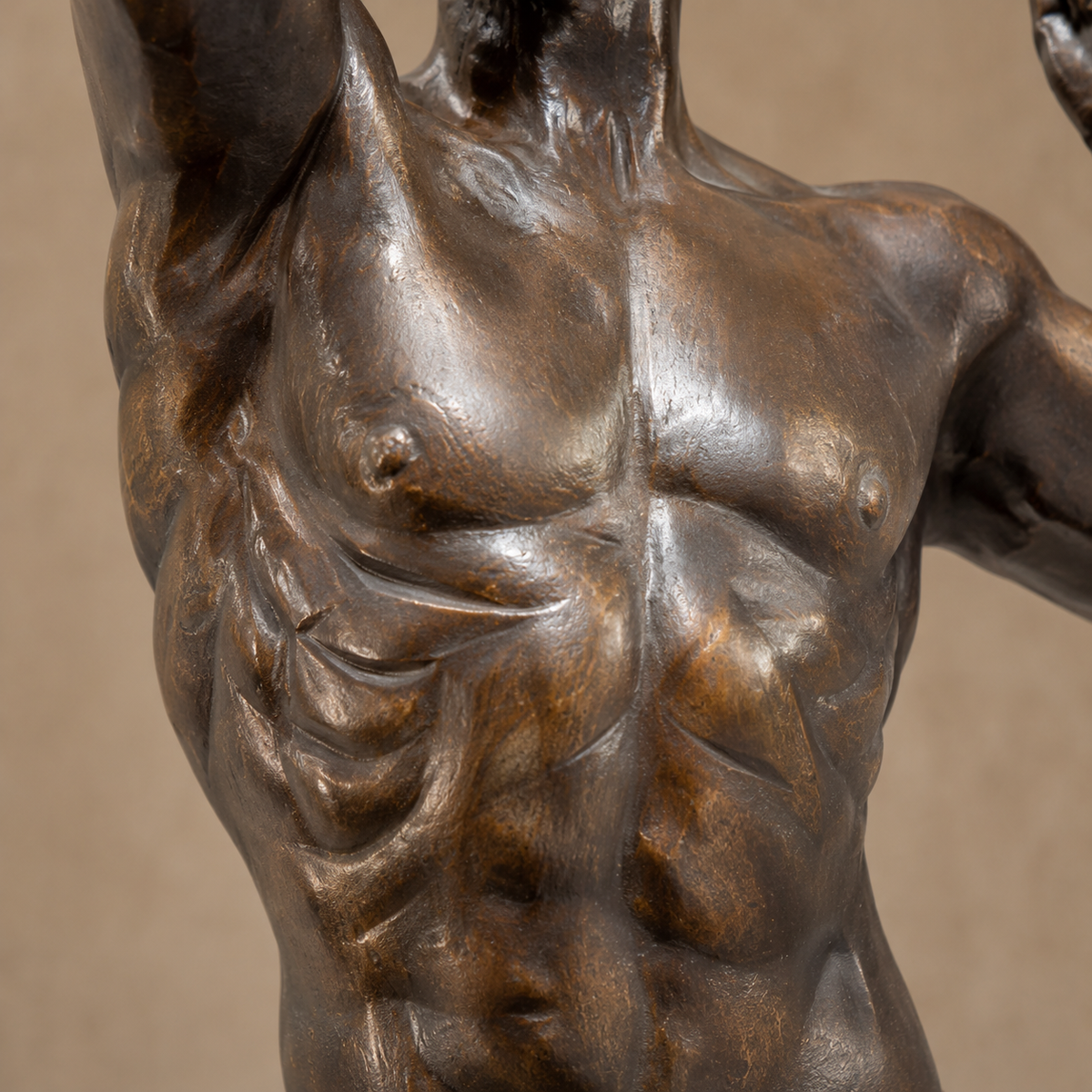 Sculpture bronze Nu masculin athlétique sur socle marbre, vue 3
