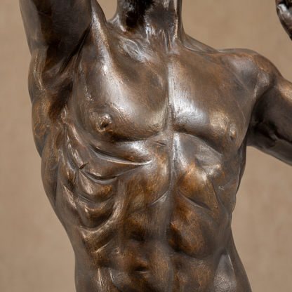 Sculpture bronze Nu masculin athlétique sur socle marbre, vue 3