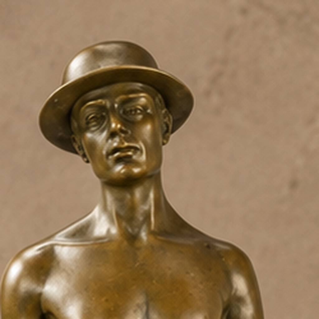 Sculpture bronze nu masculin au chapeau et chevalet, vue 2