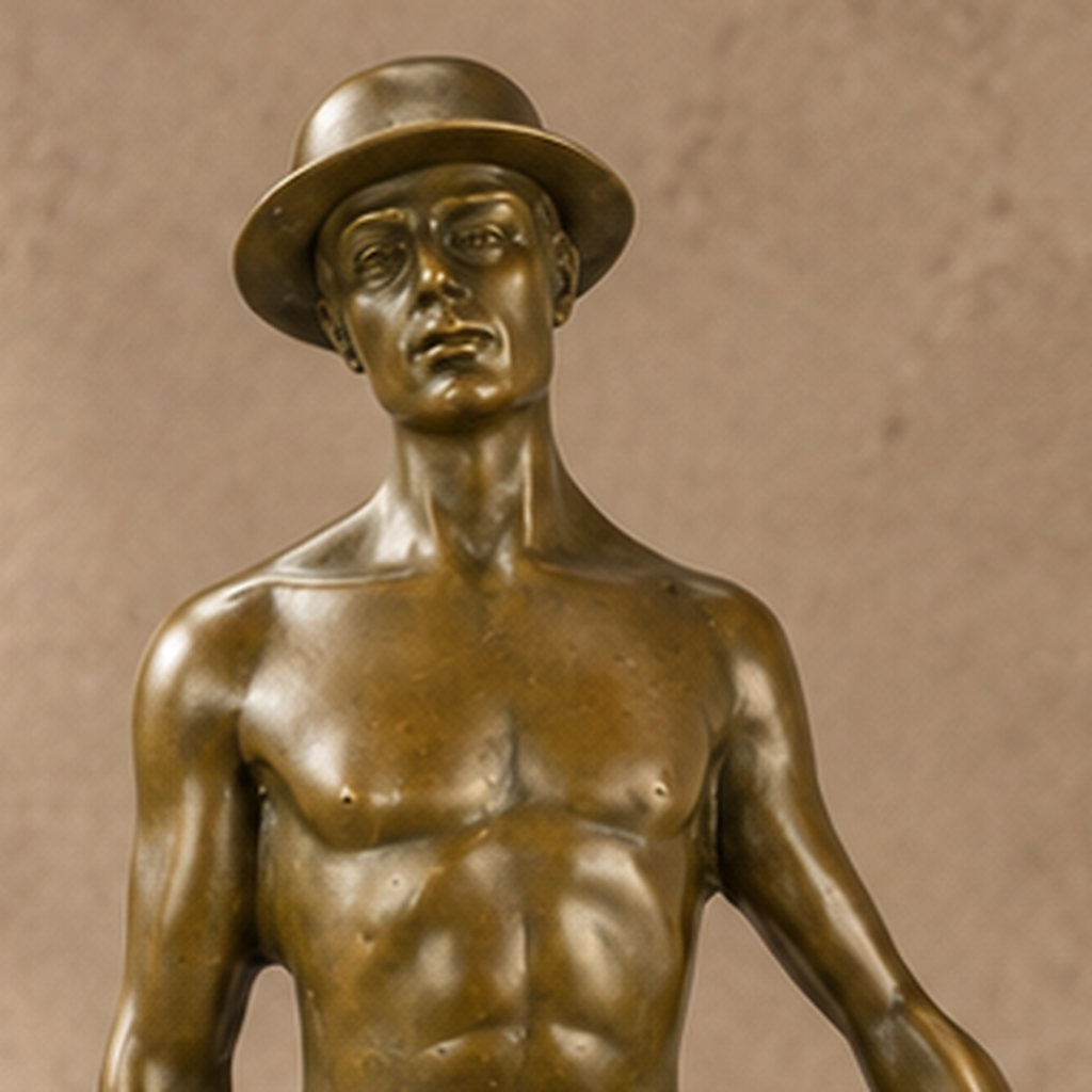 Sculpture bronze nu masculin au chapeau et chevalet, vue 3